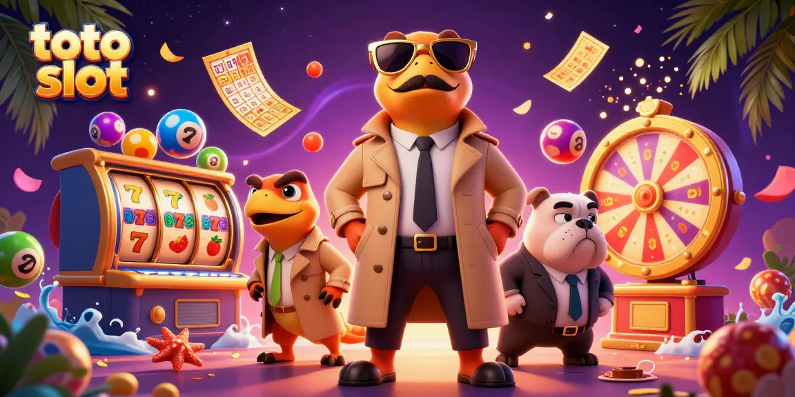 Engage with exciting toto slot experiences amidst vibrant casino elements and animated characters.