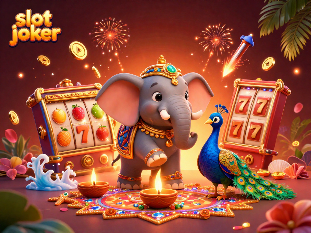 Menangkan permainan slot joker dengan kombinasi unik antara gajah berhiaskan emas dan elemen kasino menarik.