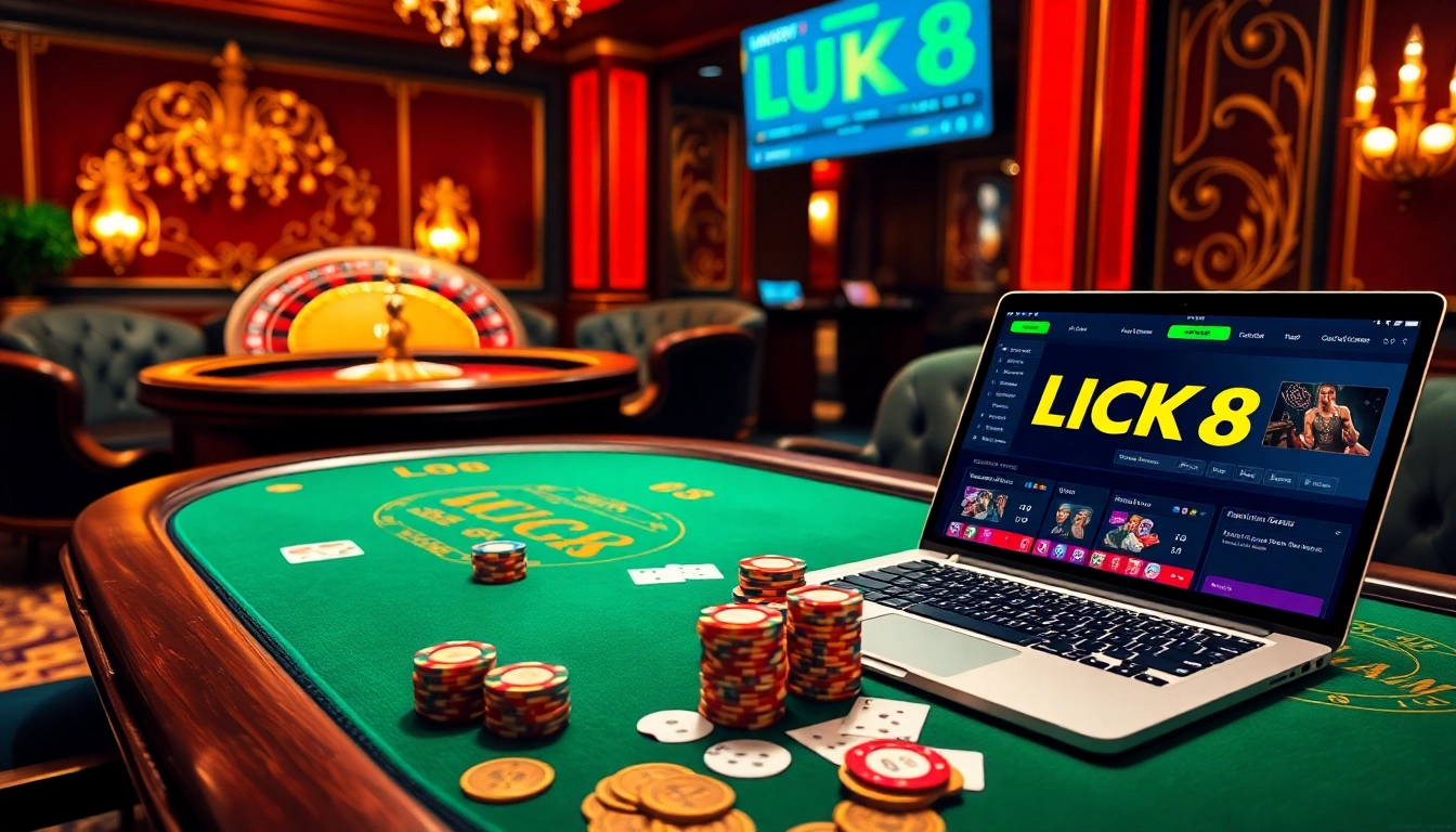 Experience LUCK8 casino gaming with vibrant tables, cards, and digital betting excitement.