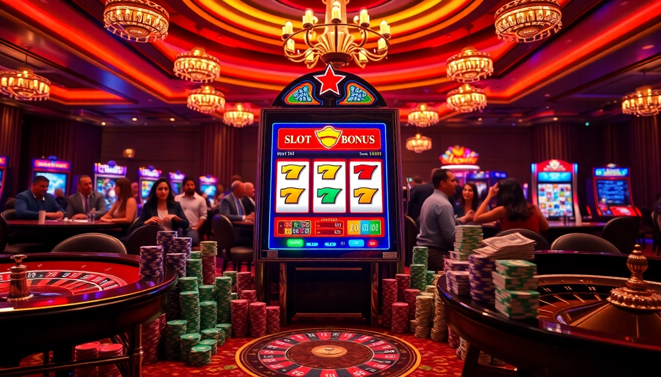 Experience the thrill of a slot bonus with vibrant casino visuals, showcasing engaging gameplay and excitement.