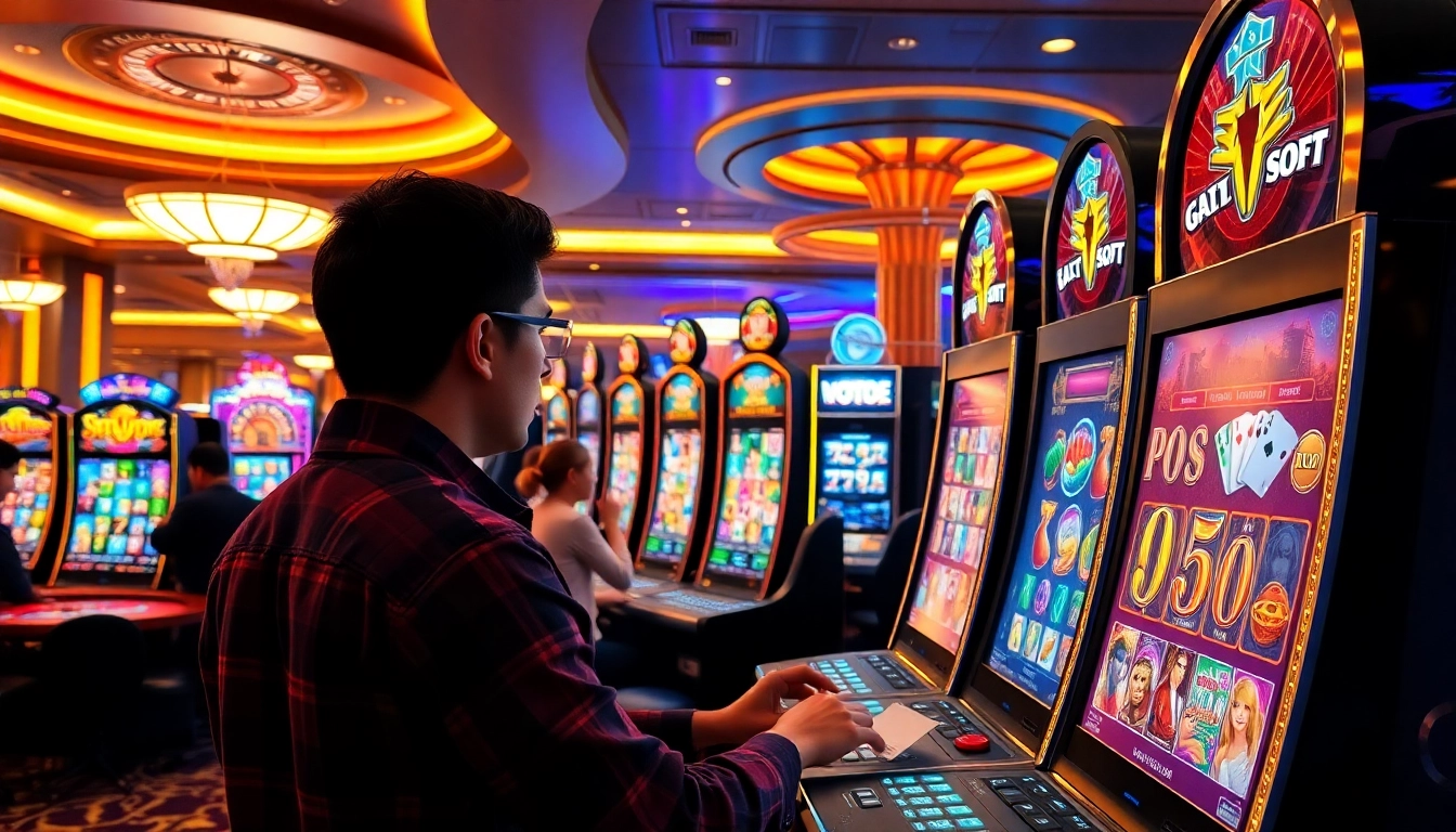 Experience the thrill of situs slot demo in a vibrant casino setting with engaging slot machines.