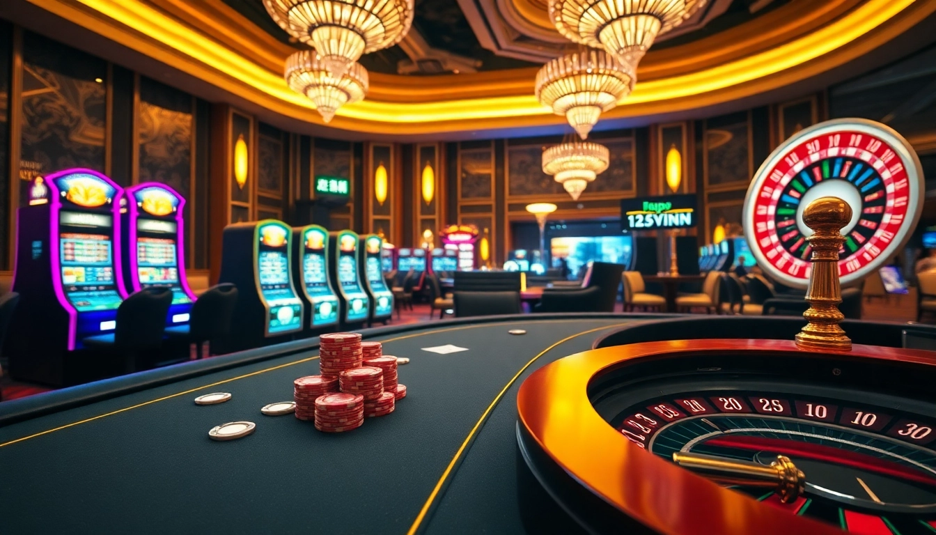 Experience high-stakes gambling at https://13win1.cn.com/ with a luxurious casino atmosphere featuring poker tables and slot machines.