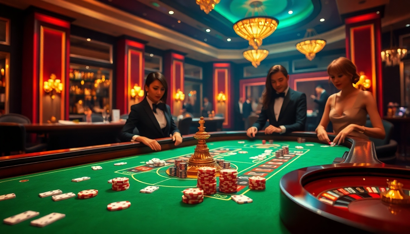 SODO66 players enjoy an immersive casino experience with roulette and poker in a luxurious setting.