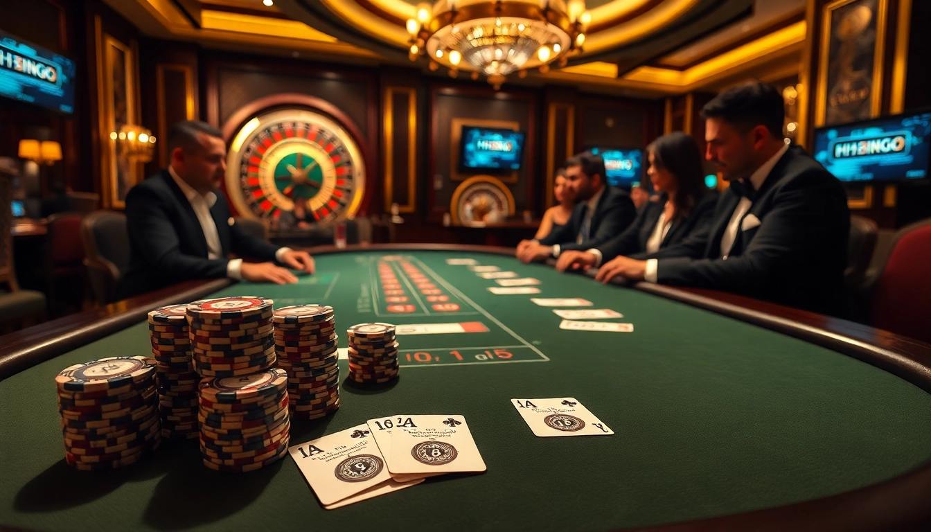 hb88 players strategizing at a high-stakes poker table with vibrant chips and cards