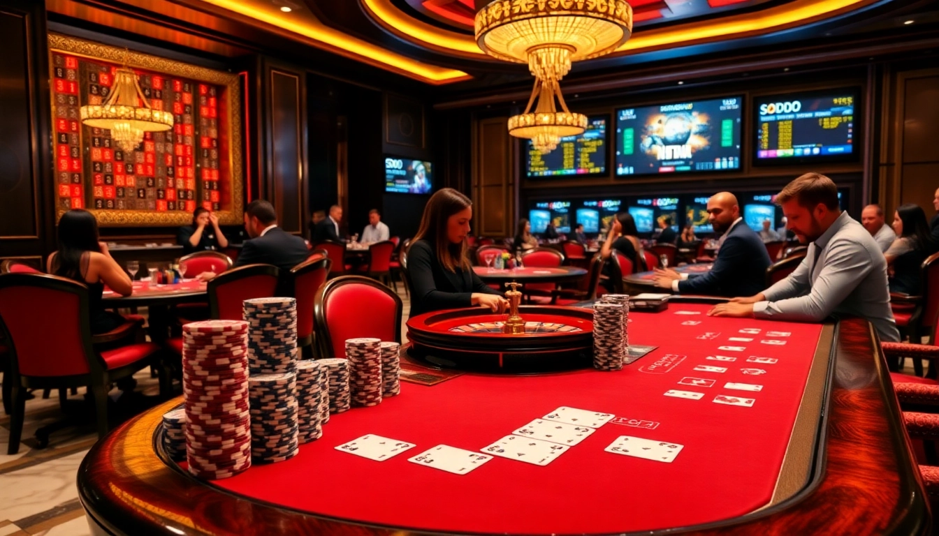 Exciting gameplay at SODO Casino's poker table with vibrant chips and cards.