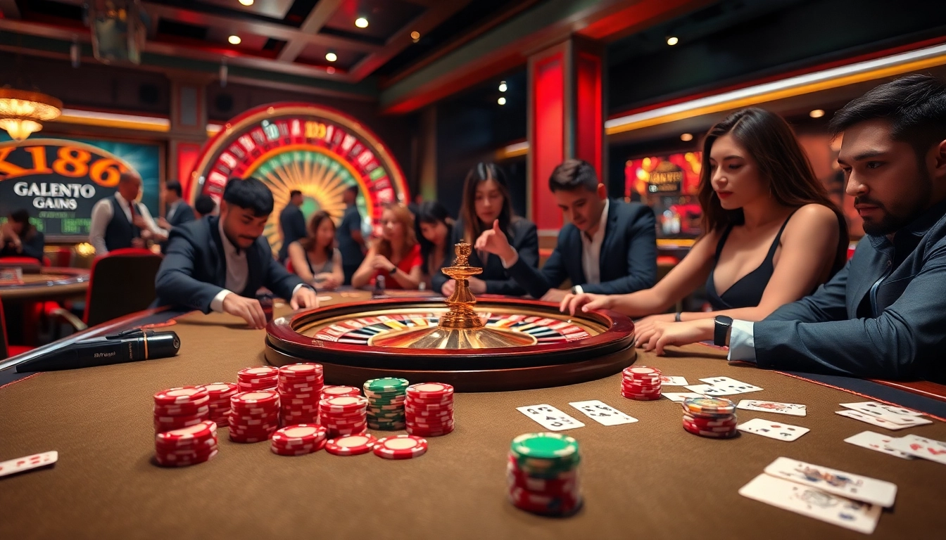 K88 players enjoying a thrilling game of poker in a luxurious casino setting.